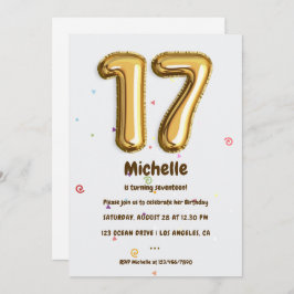 Gulflegeringar och konfetti 17:e Födelsedagsfesten Inbjudningar
