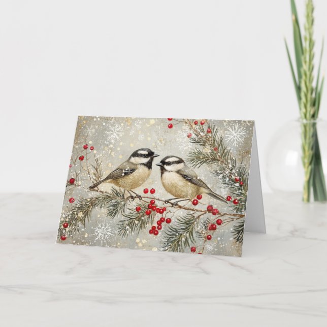 Gulfolja och Glitter Chickadees med Snö Kort (Framsida)