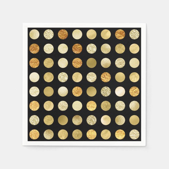 Gulfolja och Glitter Polka dots Black Pappersservett (Framsidan)