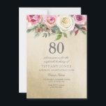 Gulfoljans vita Rosa ros 80:e födelsedag Inbjudan<br><div class="desc">Gulfenad vit Rosa ros 80:e födelsedagen Inbjudan vacker vattenfärgdesign för blommigt i elegant Fully Anpassade / personlig</div>