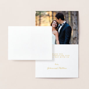 Gulfoljefält Hand Lettered Bröllop Tack Photo Folierat Kort