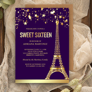 Gulfoljestars Eiffel Torn Lila Sweet sixteen Inbjudningar