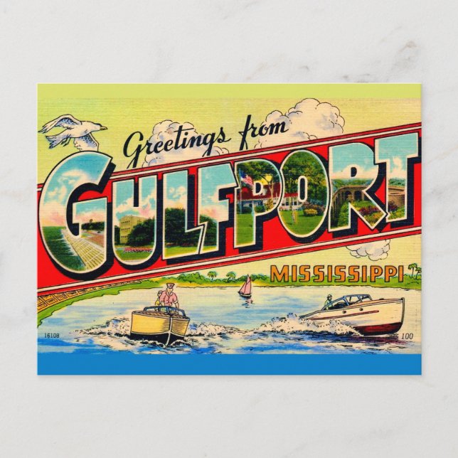 Gulfport Mississippi Retro Hälsningar Postkort Vykort (Framsida)