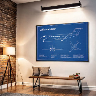 Gulfstream G-IV - Flygplanets plan för blåkopia AD Poster