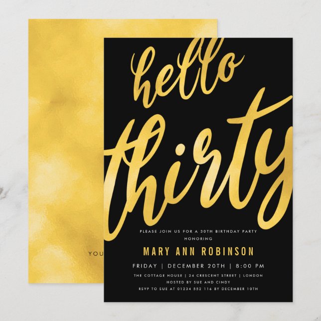 Gulftyp 30års födelsedag Party Inbjudningar (Fram/baksida)