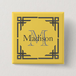 Gulgrå geometrisk rand monogramnamn knapp