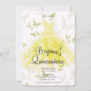 Gulgrön fjärilsdansdräkt Quinceañera Inbjudningar