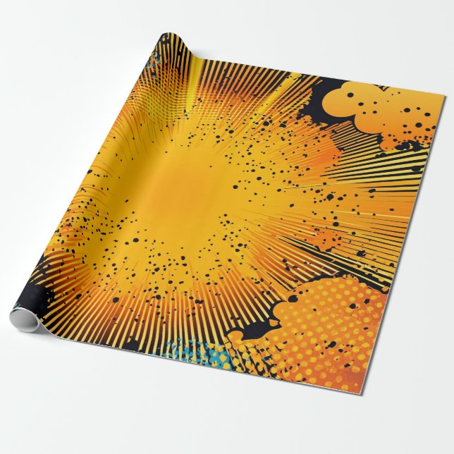 Gulgrön Grunge Serietidnings Smäll Cyan Presentpapper (Utrullad)