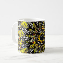 Gulgrön handritad mandaladesign kaffemugg