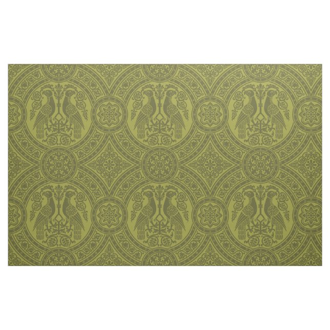 Gulgröna bysantinska fåglar tyg (Fat Quarter)