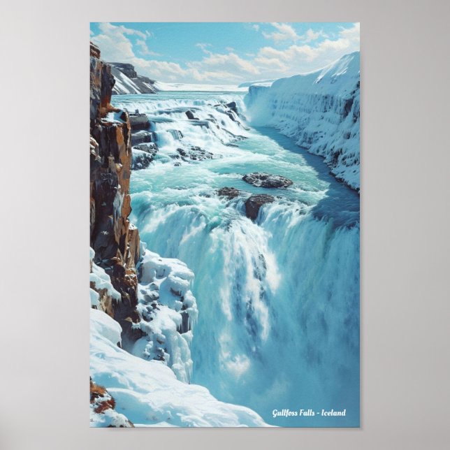 Gullfoss Falls Island Travel Poster (Framsidan)