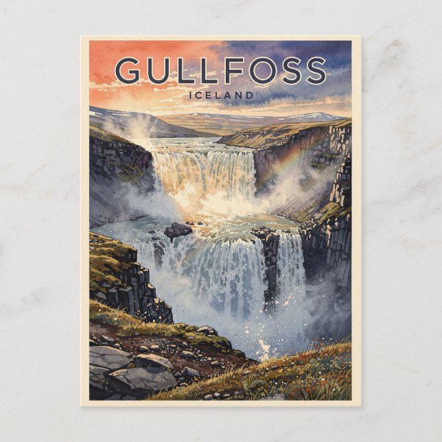 Gullfoss Island vattenfall vintage Vykort (Framsida)