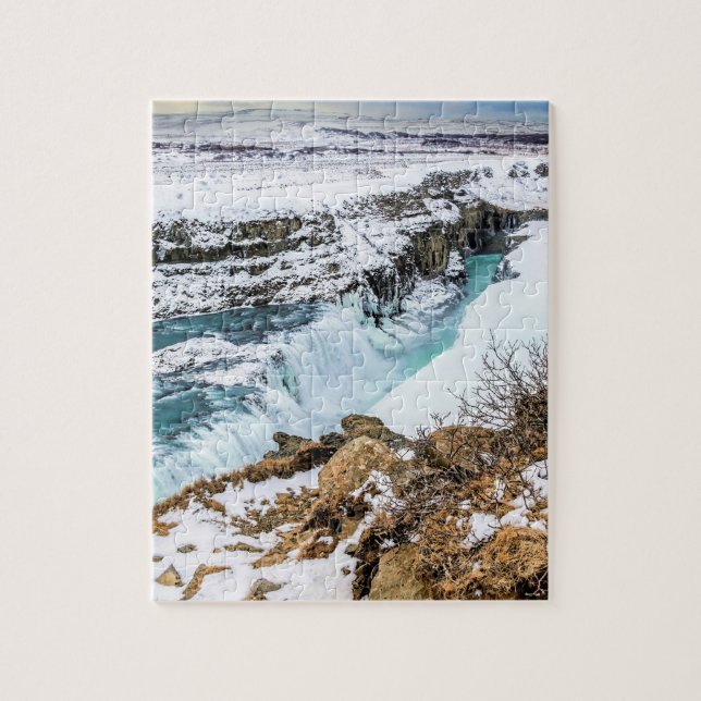 Gullfoss Island vattenfall vinter landskap natursc Pussel (Vertikal)