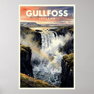 Gullfoss Island Vintage Resa Poster