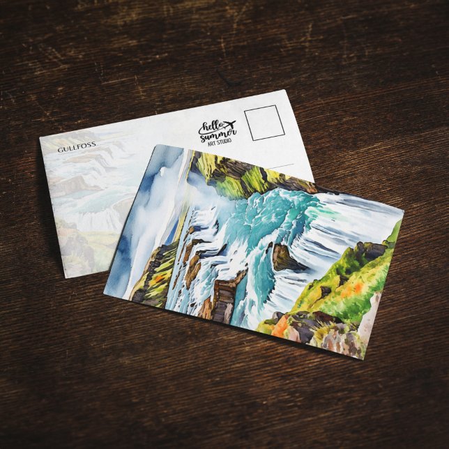 Gullfoss Island Watercolor Postcard Inbjudningar (Skapare uppladdad)
