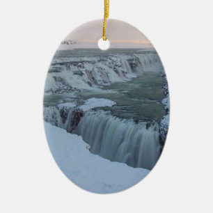 Gullfoss vattenfall i island julgransprydnad keramik