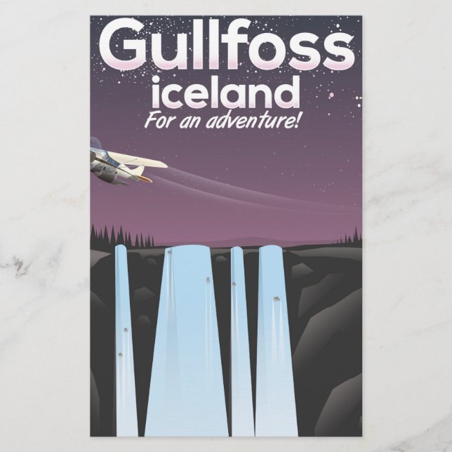 Gullfoss vattenfall Island resaffisch Brevpapper (Framsida)