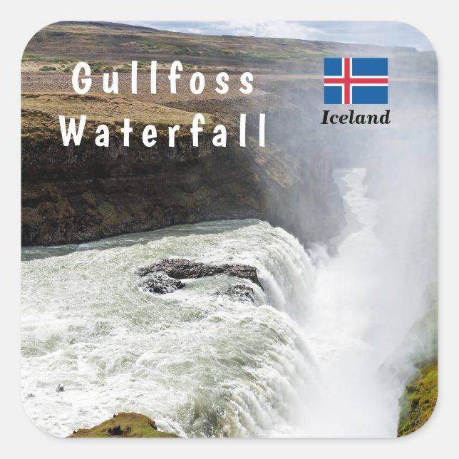 Gullfoss vattenfall - sydvästra Islandet Fyrkantigt Klistermärke (Framsida)