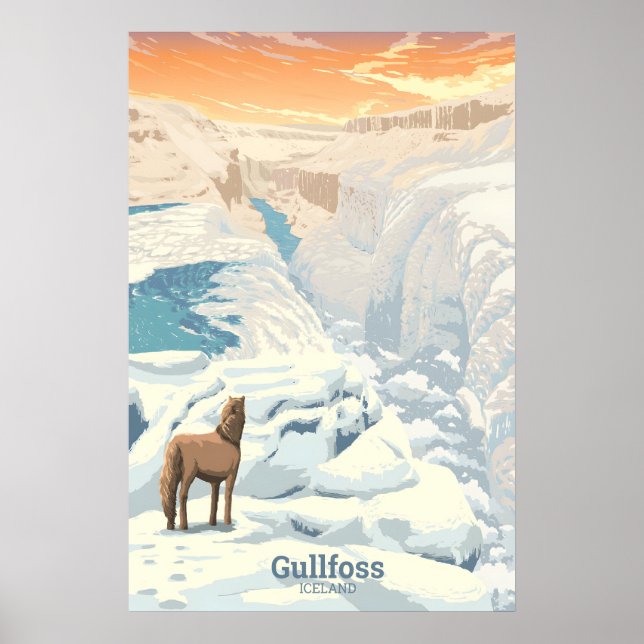 Gullfoss Waterfall Iceland Travel Poster (Framsidan)
