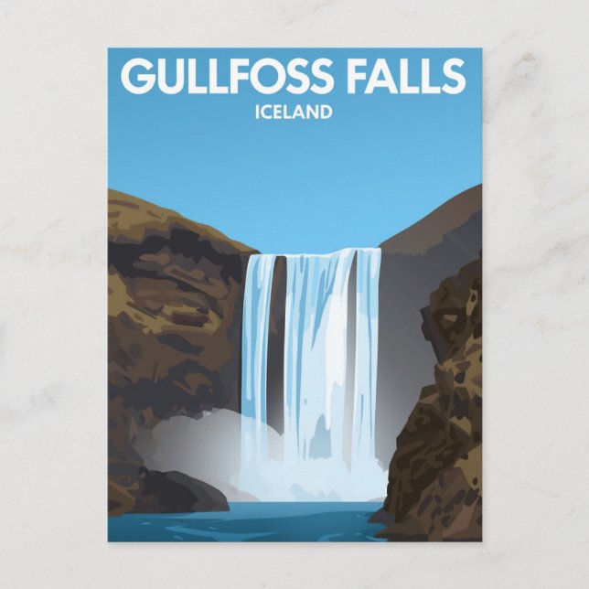 Gullfossfallen Islandia Vintage Konst Vykort (Framsida)