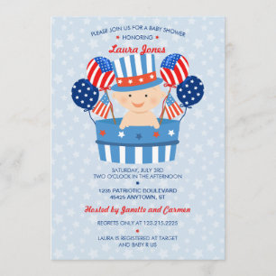 Gullig 4th av Juli den patriotiska pojkebaby Inbjudningar