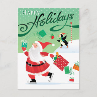 Gullig åka skridskor Santa glad helgvykort Helg Vykort