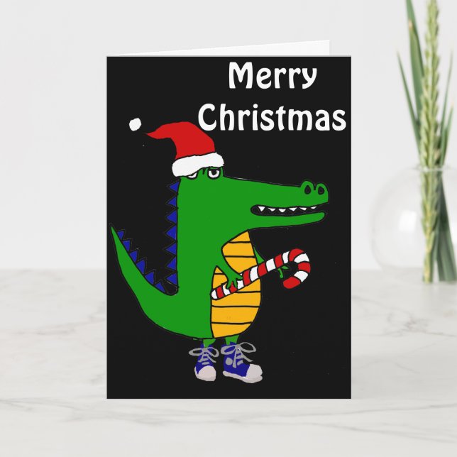 Gullig alligator i tecknad för Santa hattjul Helgkort (Framsida)
