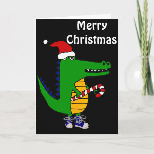 Gullig alligator i tecknad för Santa hattjul Helgkort