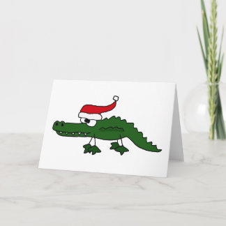 Gullig alligator som ha på sig julhatten helgkort