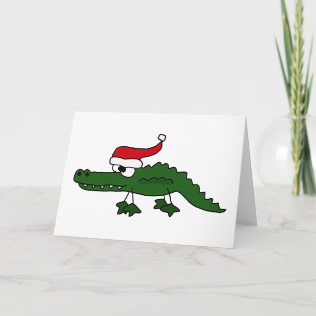 Gullig alligator som ha på sig julhatten helgkort (Framsida)