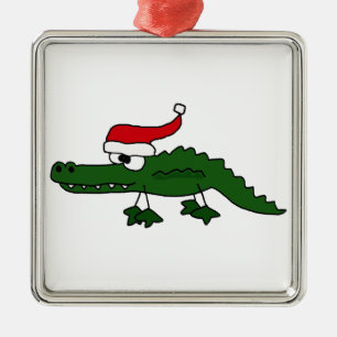 Gullig alligator som ha på sig julhatten julgransprydnad metall