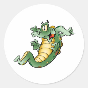 Gullig alligatortecknad runt klistermärke