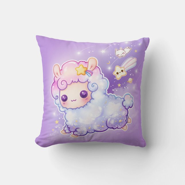 Gullig alpaca med kawaiiskyttestjärnan kudde (Framsida)