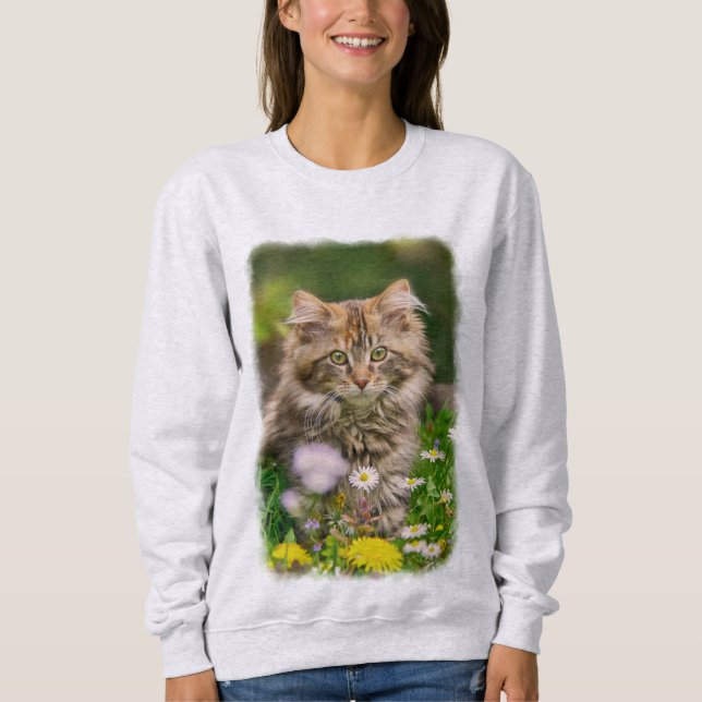 Gullig äng för blomma för katt för Maine Tröja (Framsida)