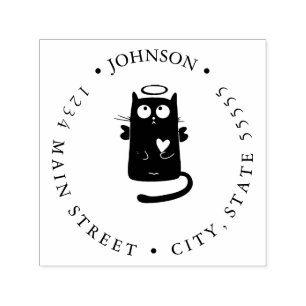 Gullig ängelkatt med hjärtareturetiketten självfärgande stämpel