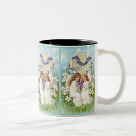 Gullig änglar med kor och Flowers. Två-Tonad Mugg