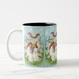 Gullig änglar med kor och Flowers. Två-Tonad Mugg