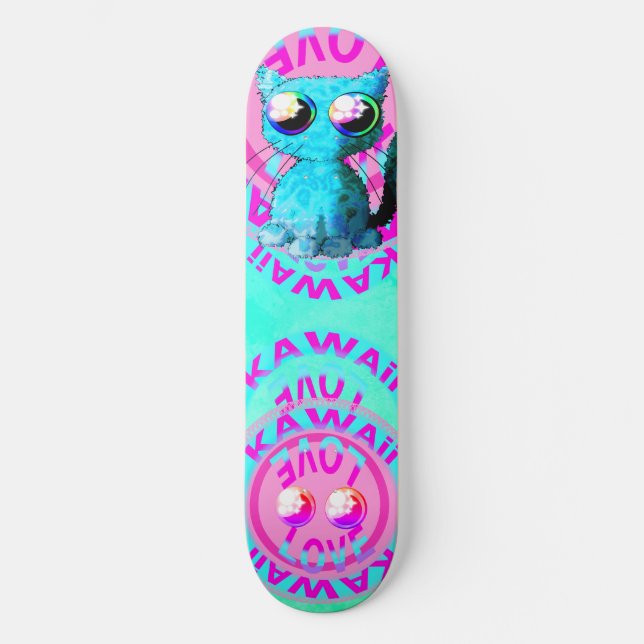 Gullig animedesign med katten och text mini skateboard bräda 18,5 cm (Framsida)