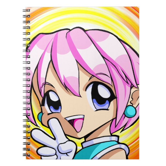 Gullig Animeflicka Anteckningsbok Med Spiral (Framsidan)
