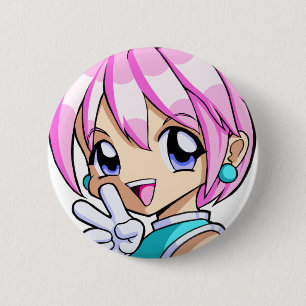 Gullig Animeflicka Knapp