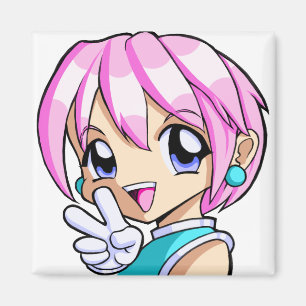 Gullig Animeflicka Magnet