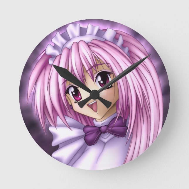 Gullig AnimeflickaMaid Rund Klocka (Framsida)