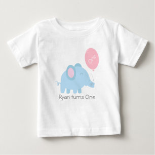 Gullig baby blue elefant med en rosa ballong t-shirt