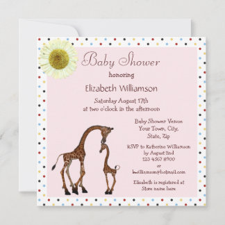 Gullig baby shower för mamma- & babygiraffrosor inbjudningar