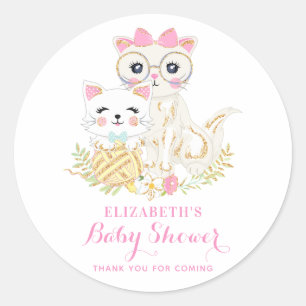 Gullig baby shower för mor- och dotterkattblommig runt klistermärke