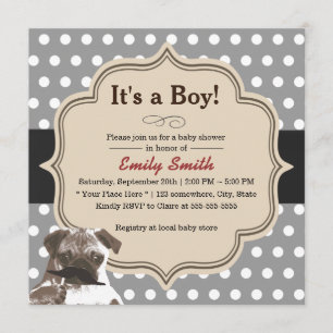 Gullig baby shower för mustaschmopspolka dots inbjudningar