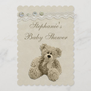 Gullig baby shower för nallevintagesnöre inbjudningar