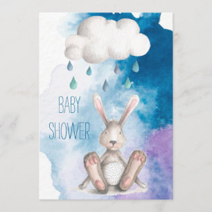 Gullig baby shower för vattenfärgkaninpojke inbjudningar