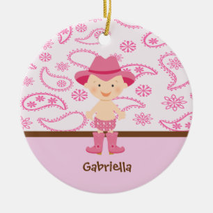 Gullig babyCowgirl i rosaprydnad Julgransprydnad Keramik