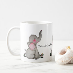 Gullig babyelefant för vattenfärg med rodnad & kaffemugg